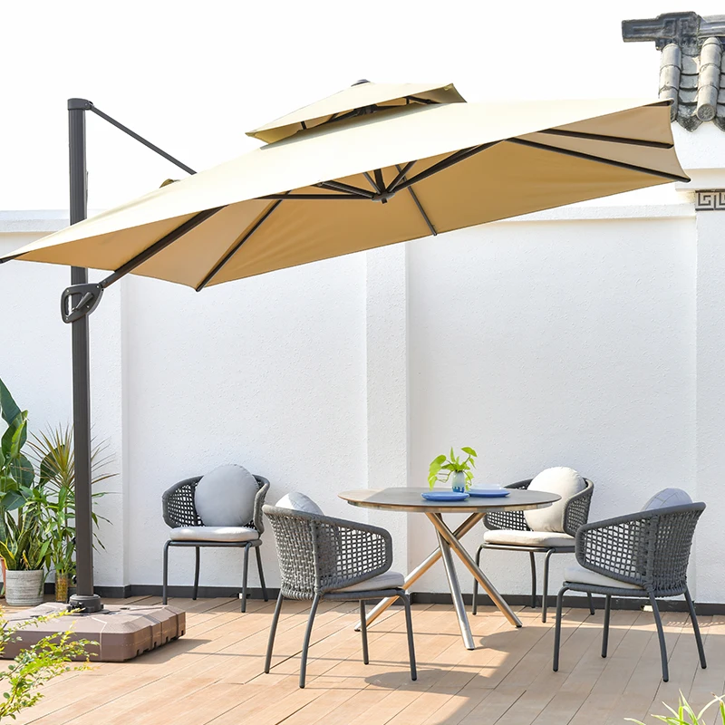 #Outdoor Tables And Chairs Patio Aluminum Alloy Round Table Hotel Restaurant Leisure Table Garden Rope Weaving Dining Chair