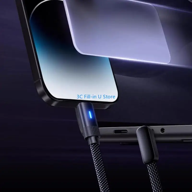 G8TA Braided Type C Cable Angled Connector With Soft Glowing Light Supports 100W Charging Braided Cable for Multiple Devices