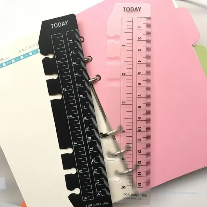 M17F 2Pcs Black/Clear Plastic Page Marker Pagefinder Measuring Ruler for A5 Size 6-Hole Binder Notebook for Students