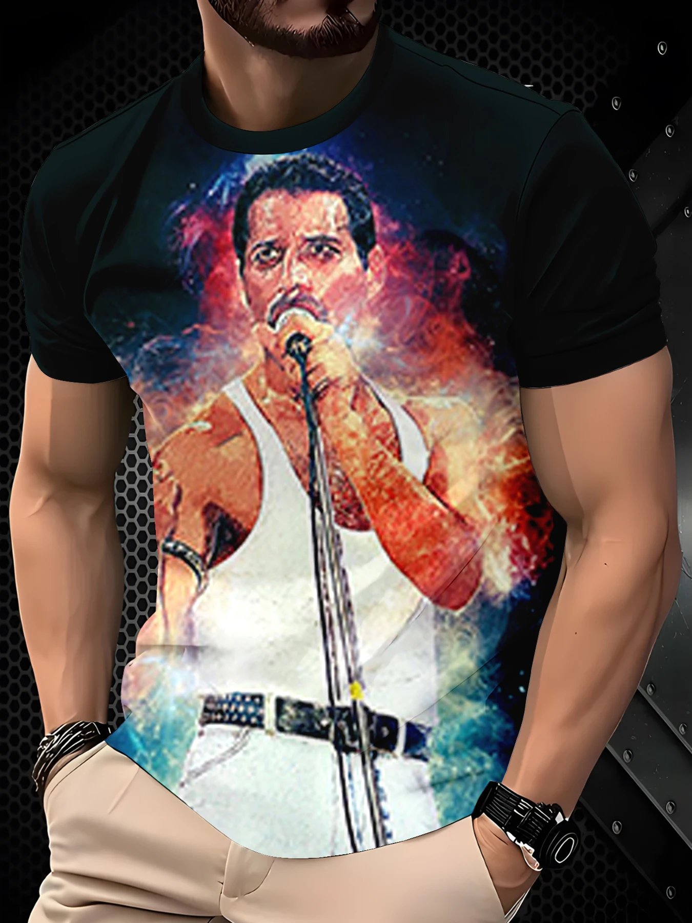 Vibrant Flame Smoke Stage Singer Art Motif Men Short Sleeve Tee