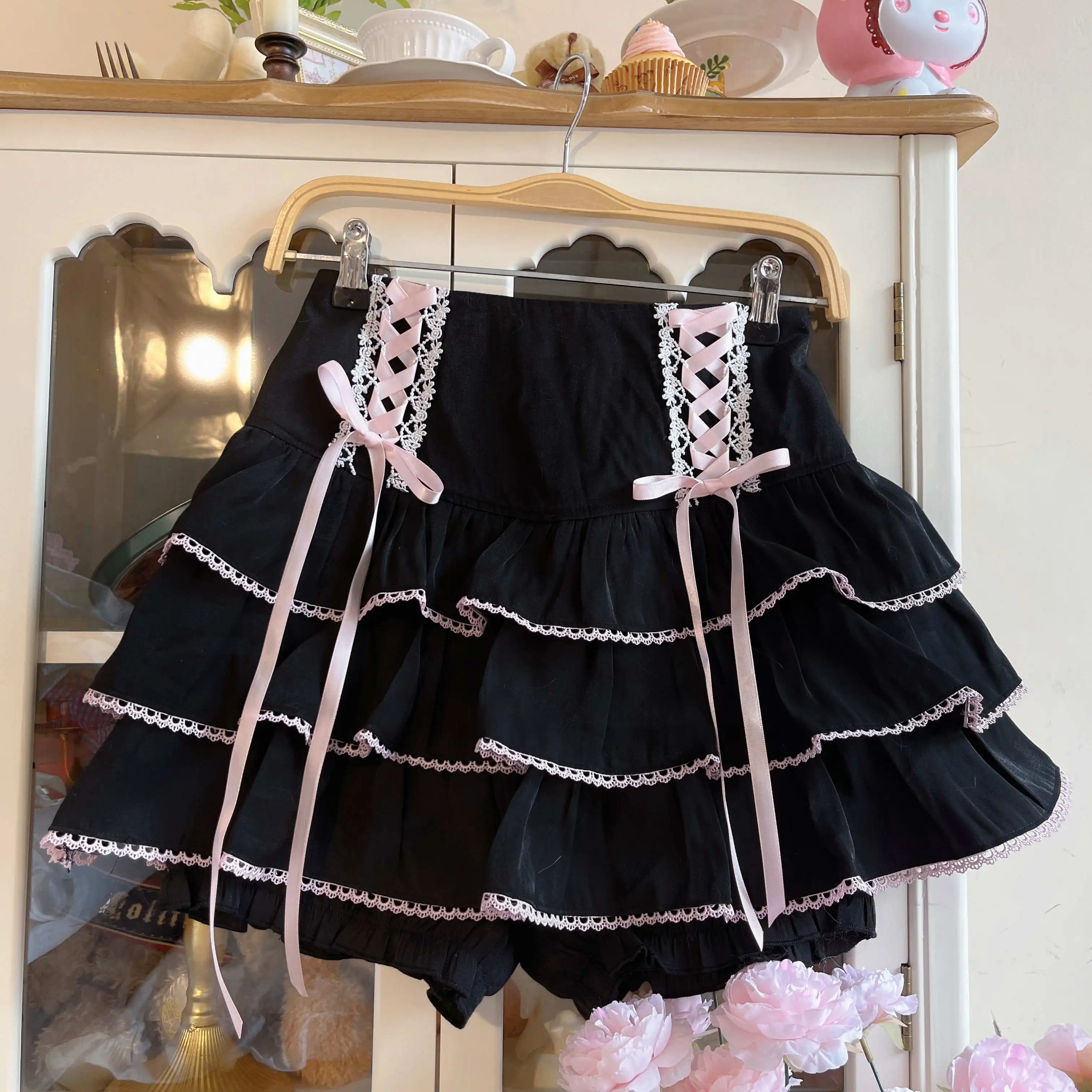KIMOKOKM Preppy Style Cute Ball Gown Skirt Kawaii A-Line Lolita 