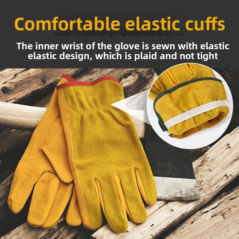 Leather Work Gloves For Men Yellow Cowhide Heavy Duty Safety Protective Driver Working Welding Mechanic Gloves