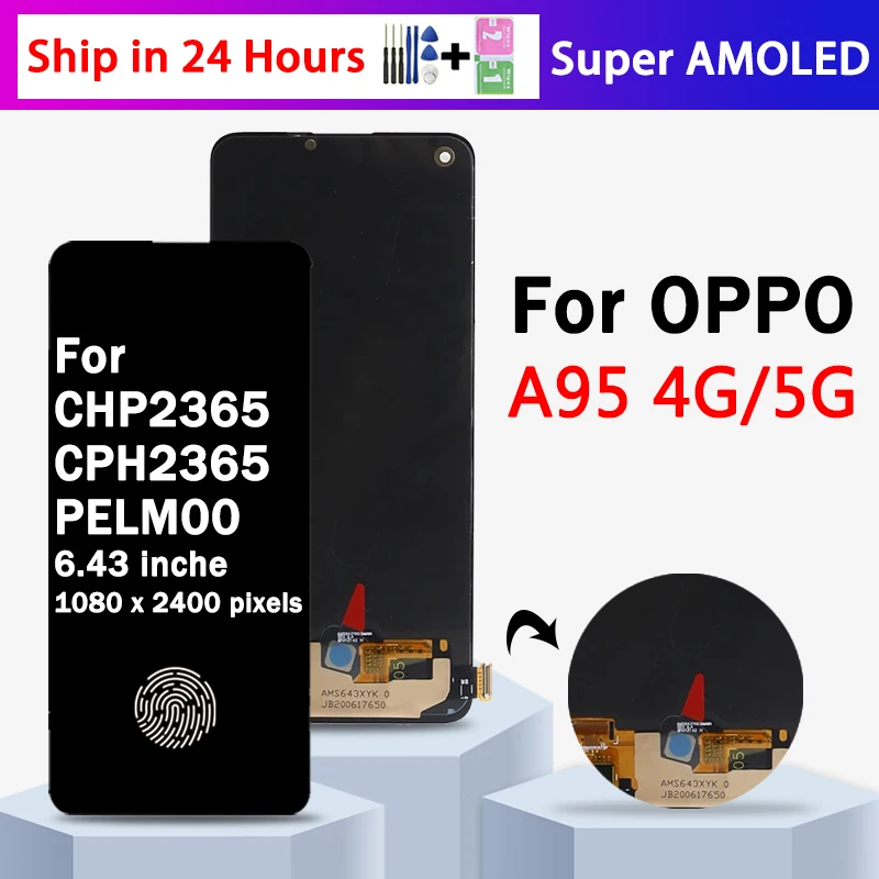 Super AMOLED For Oppo A95 CHP2365 LCD Display Screen Touch Digitizer For Oppo A95 5G PELM00 Display WIth Fingerprint