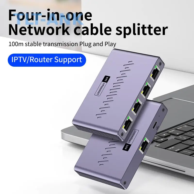 Ultra High-speed 1 to 4 Gigabit Splitter RJ45 Network Extender Ethernet Port Splitter 1-in 4-out for Computer