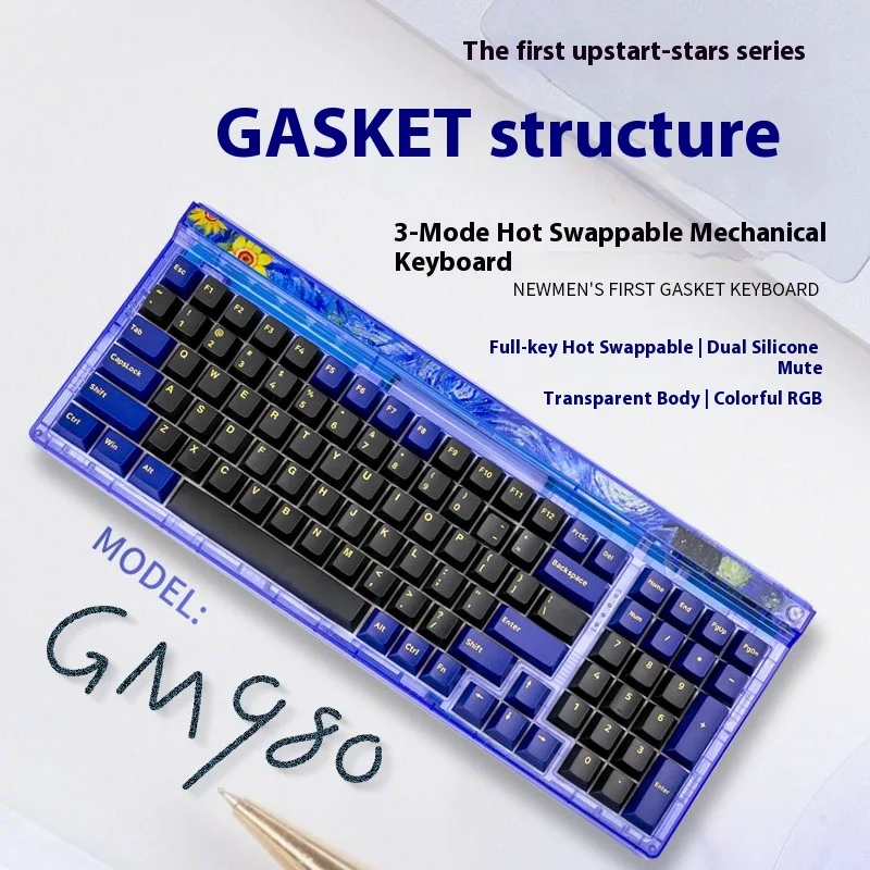Newmen GM980 Star Series Mechanical Keyboard 3 Mode Hot Swappable Gasket Structure 98 Arrangement Customized Long Life Keyboard
