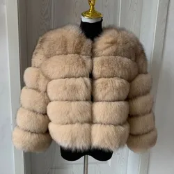 Dames Koude Jas Mode Natuurlijke Vossenbont Jas Winter Warme Luxe 100% Echte Vossenbont Jas Natuurlijk Wasbeer Bont Pluizig Jasje