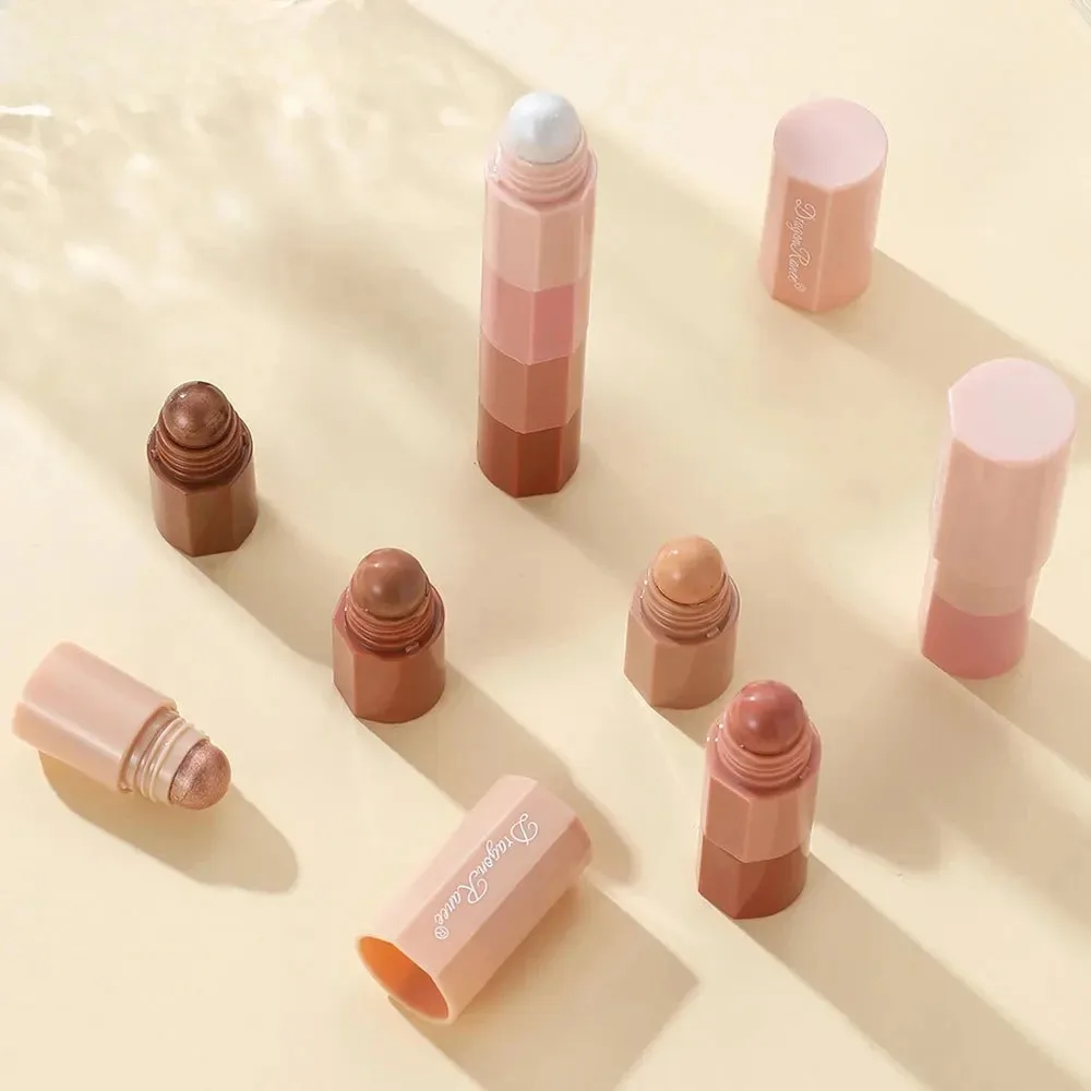 4 in 1グロスハイライター多目的アイシャドウミニアイシャドウスティックコンボパールメタリックハイクレヨンペンコーラルブラウン