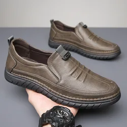 New Handmade Genuine Men's Casual Shoes Fashion Comfortable Leather Shoes for Men Soft Bottom Business Leather Slip-on Flat Shoe