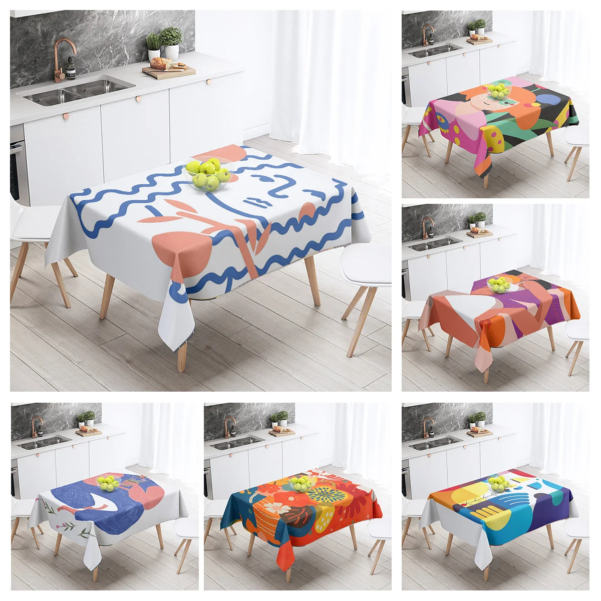 Morandi Ins Style Tablecloth Abstract Art Design 2025 New Geometric Pattern Decorative Tablecloth for Coffee Shop