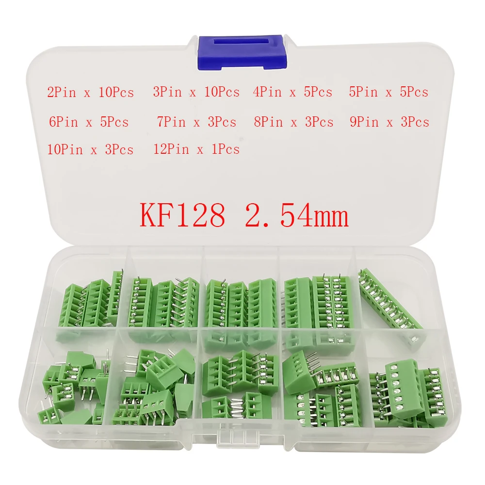 48Pcs 2.54mm KF-128 PCB Screw Terminal Blocks Connector 2P/3P/4P/5P/6P/7P/8P/9P/10P/12Pin KF128 for Wires