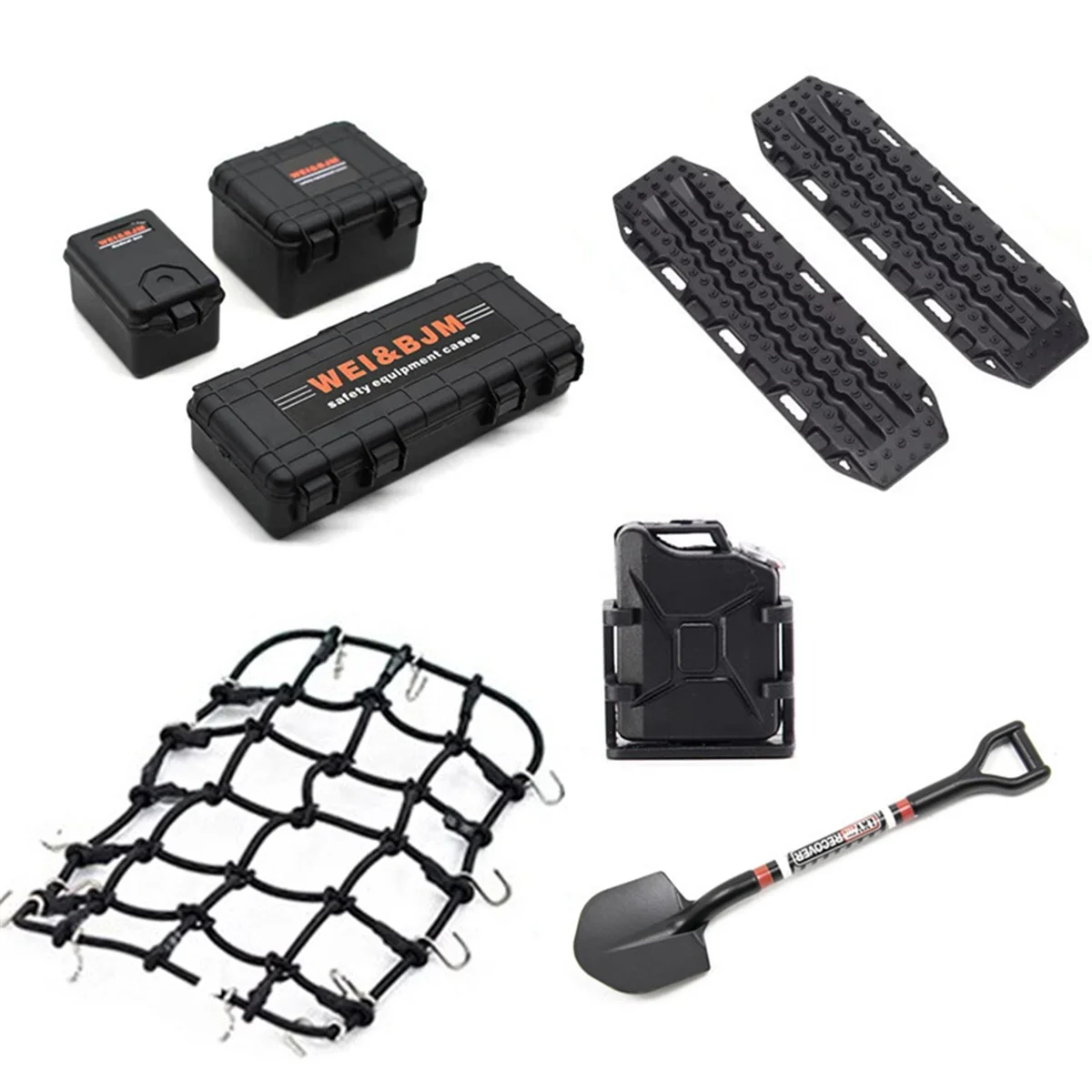 

New：Universal 8PCS/Set Simulated Decoration Suitcase Luggage Net Shovel For TRX4 SCX10 90046 1/10 RC Car Accessories Orange