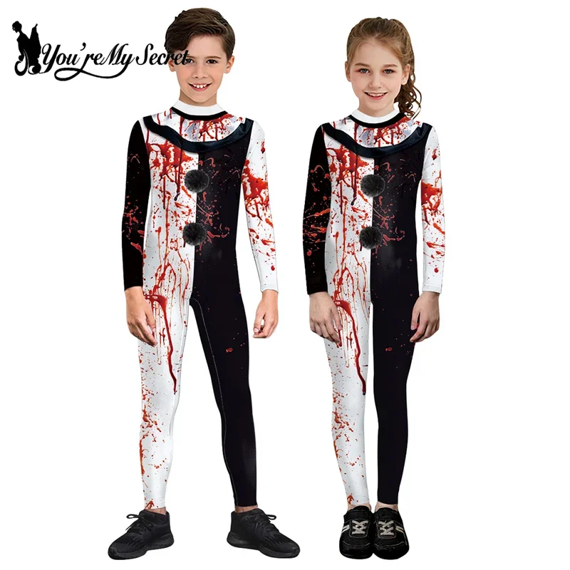 [You're My Secret] Boys Terrifier Cosplay Costume Halloween Horror Scary Clown Carnival Party Children Jumpsuit Zentai Bodysuit