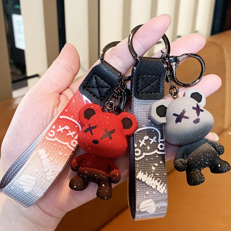 Cute Cartoon Bear Colorful Keychain Chameleon Resin Webbing Tape Fashion Doll Bag Pendant Couple Car Key Pendant Gift For Friend