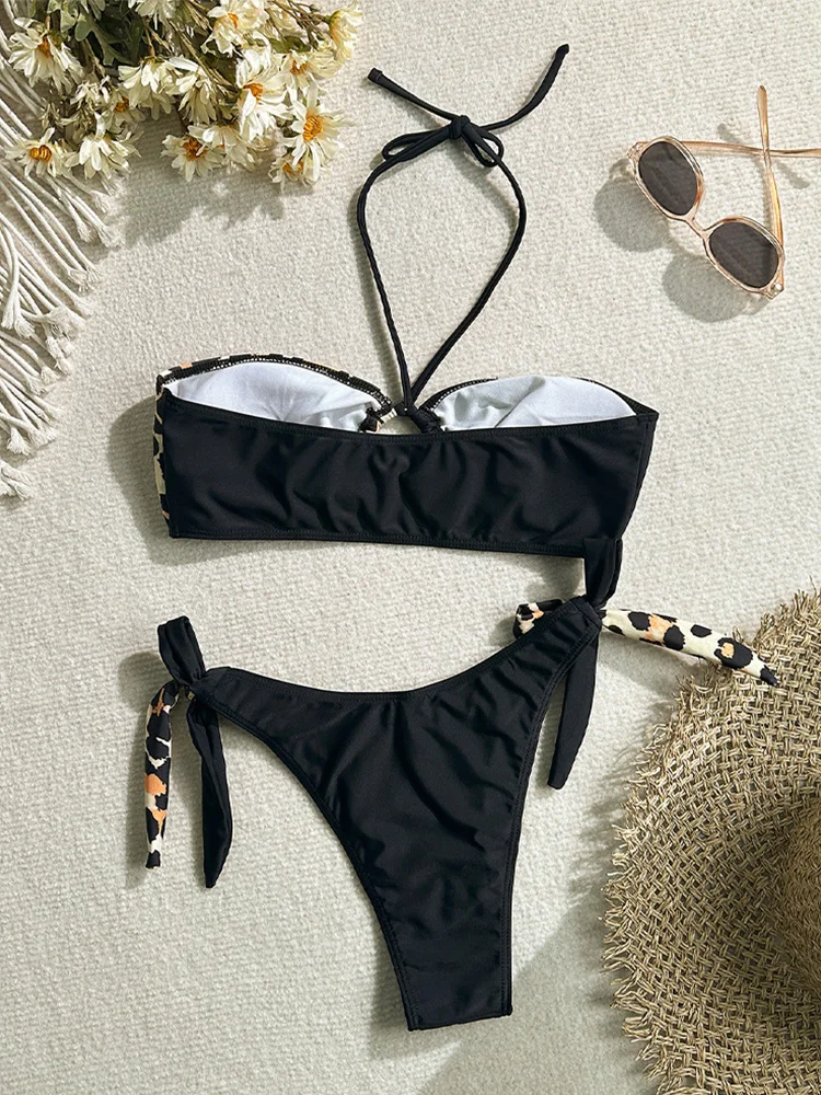 Sexy Lace Up Leopard Bikini Set Women Split Swimsuit Beach Vacation Bikini 2026 New All Season Backless Bikinis 2 Piece Set