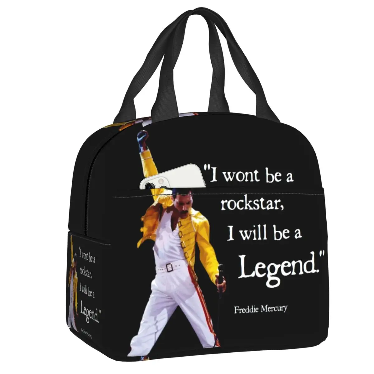 Queen Rock Quotes Insulated Lunch Bag for Women Portable Cooler Thermal Freddie Mercury Lunch Box Beach Camping Travel Food Bags