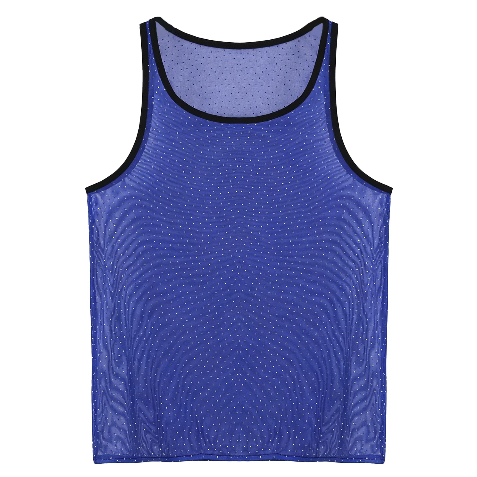 Mens Glitter Rhinestone Mesh Tank Top Sleeveless See Through Mesh Vest for EDM Festival Carnival Stage Performance Show Costume