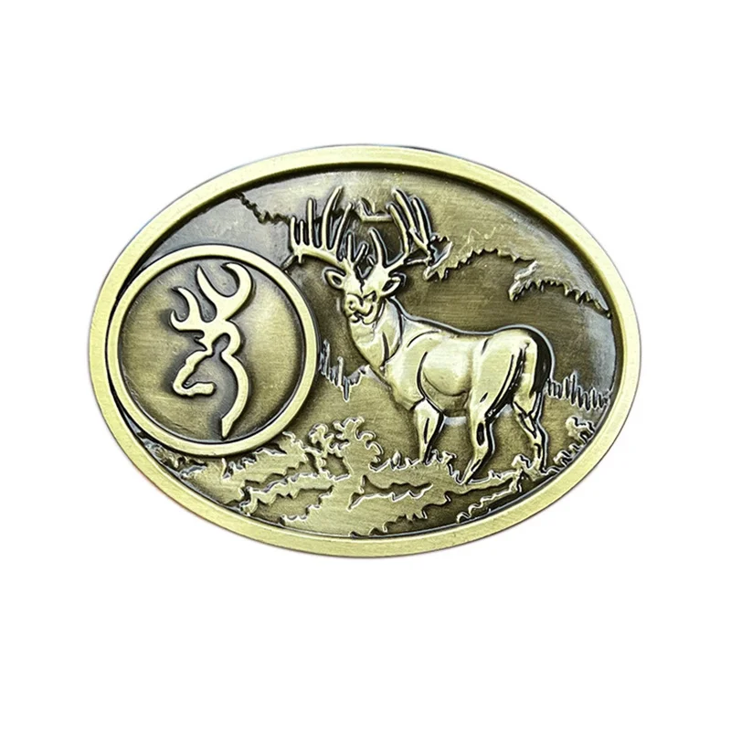Zinc alloy elk logo belt buckle in Western style