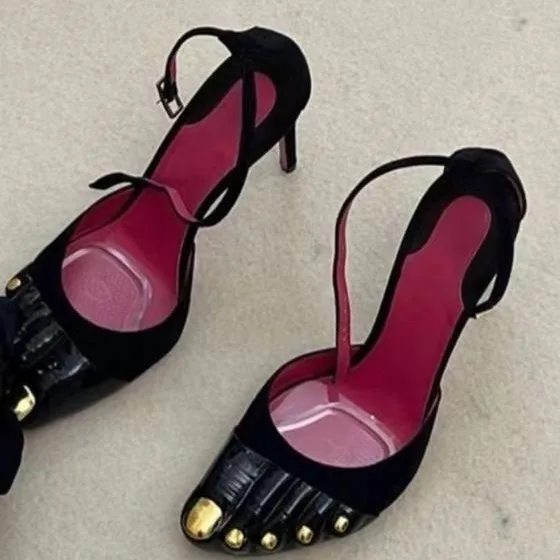 

Fashionable PVC material women's sandals Gold thumb-capped super high-heeled slippers Elegant and versatile stilettos shoes
