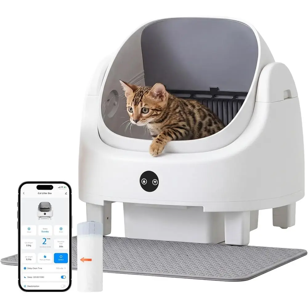 Automatic Litter Box App Control Sel Cleaning Litter Box Odor Control＆Saety Protection or Multiple Cats with Garbage Bag, Cat Li