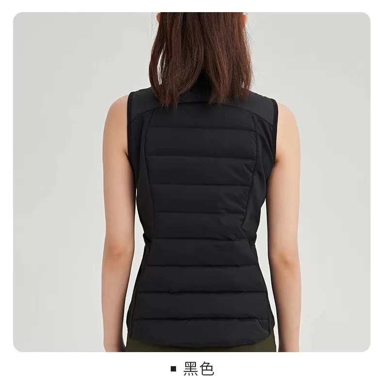 Autumn and winter stand up collar lightweight down vest, yoga fitness warm windproof vest, outdoor leisure sports vest