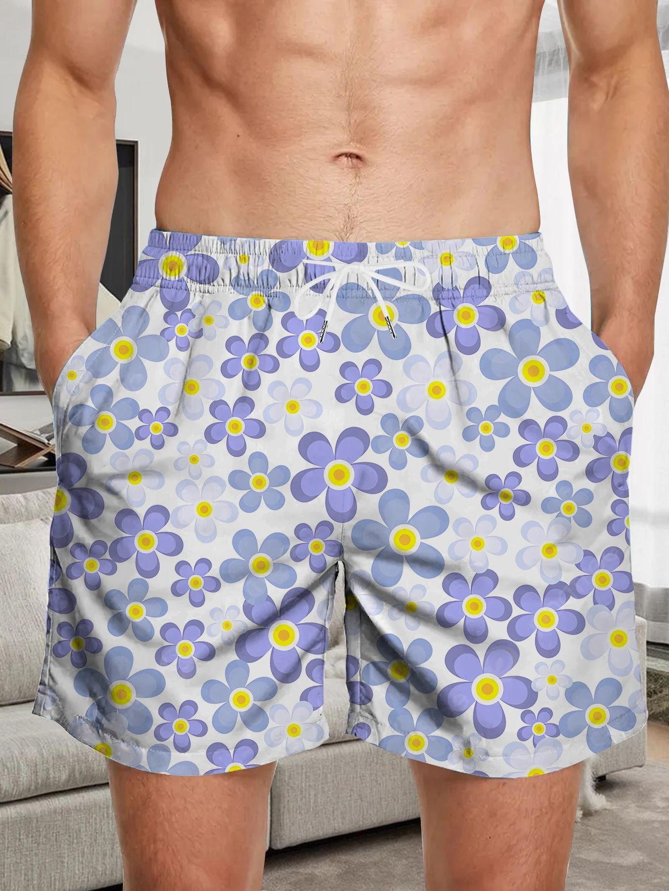 

Loose Fit Digital Printed Shorts Male Full Print Quick Dry Polyester Beach Pants