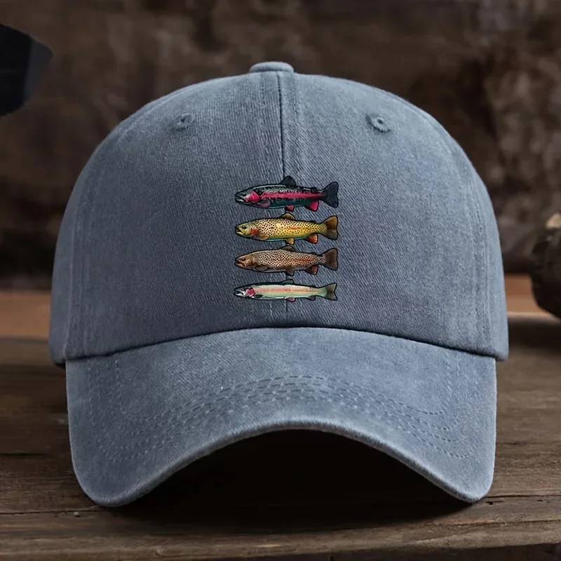 Customization A Stylish And Versatile Baseball Cap Featuring An Interesting Print Of Four Fish, Perfect For Men'S Outdoor WearHa