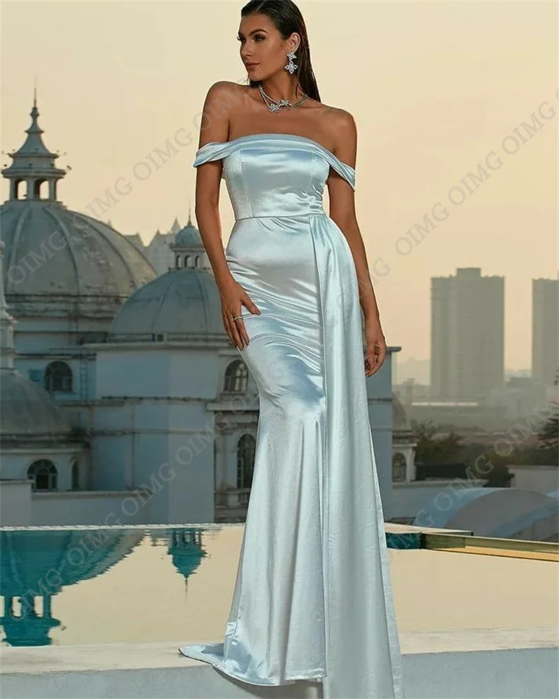 OIMG Off Shoulder Simple Satin Mermaid Wedding Dresses Gown Elegant Floor-length Bride Bridal Dress Gowns Princess Custom 2023