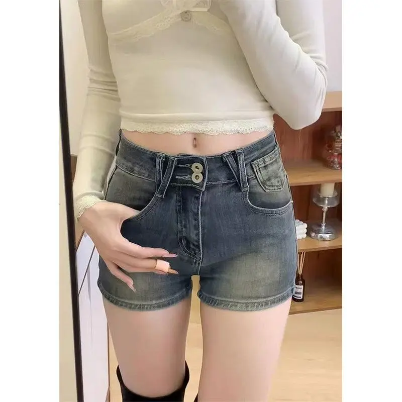 American Style High Waist Denim Shorts Women's Summer New Small High Waist Slimming Leg Lengthening Spicy Girl Super Shorts