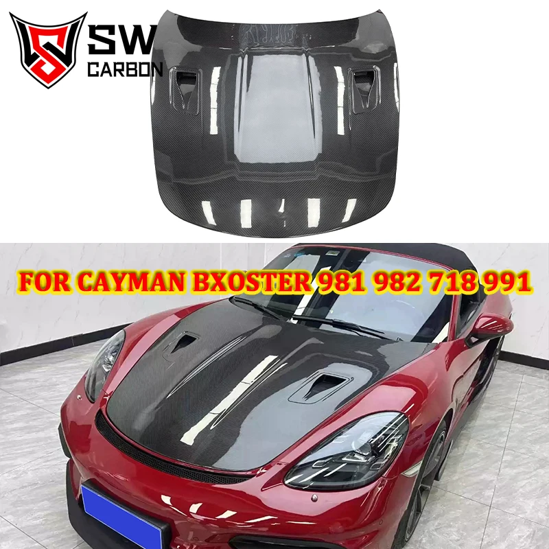 RS Style Dry Carbon Fiber Engine Hood For Porsche 981 982 718 991 Cayman Bxoster Front Engine Bonnet Cover Hood Auto Parts