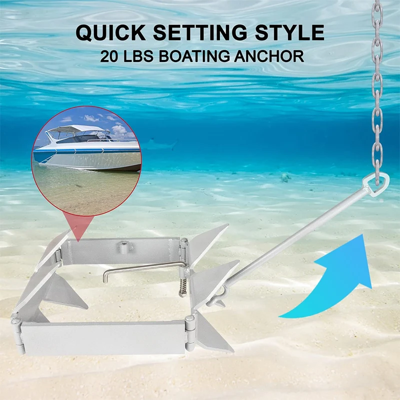 20 lBS Box Anchor, Box Anchor Fits Boats 18 to 30 Feet, Box-Style Offshore Boating Anchor, Galvanized Steel Folding Anchor