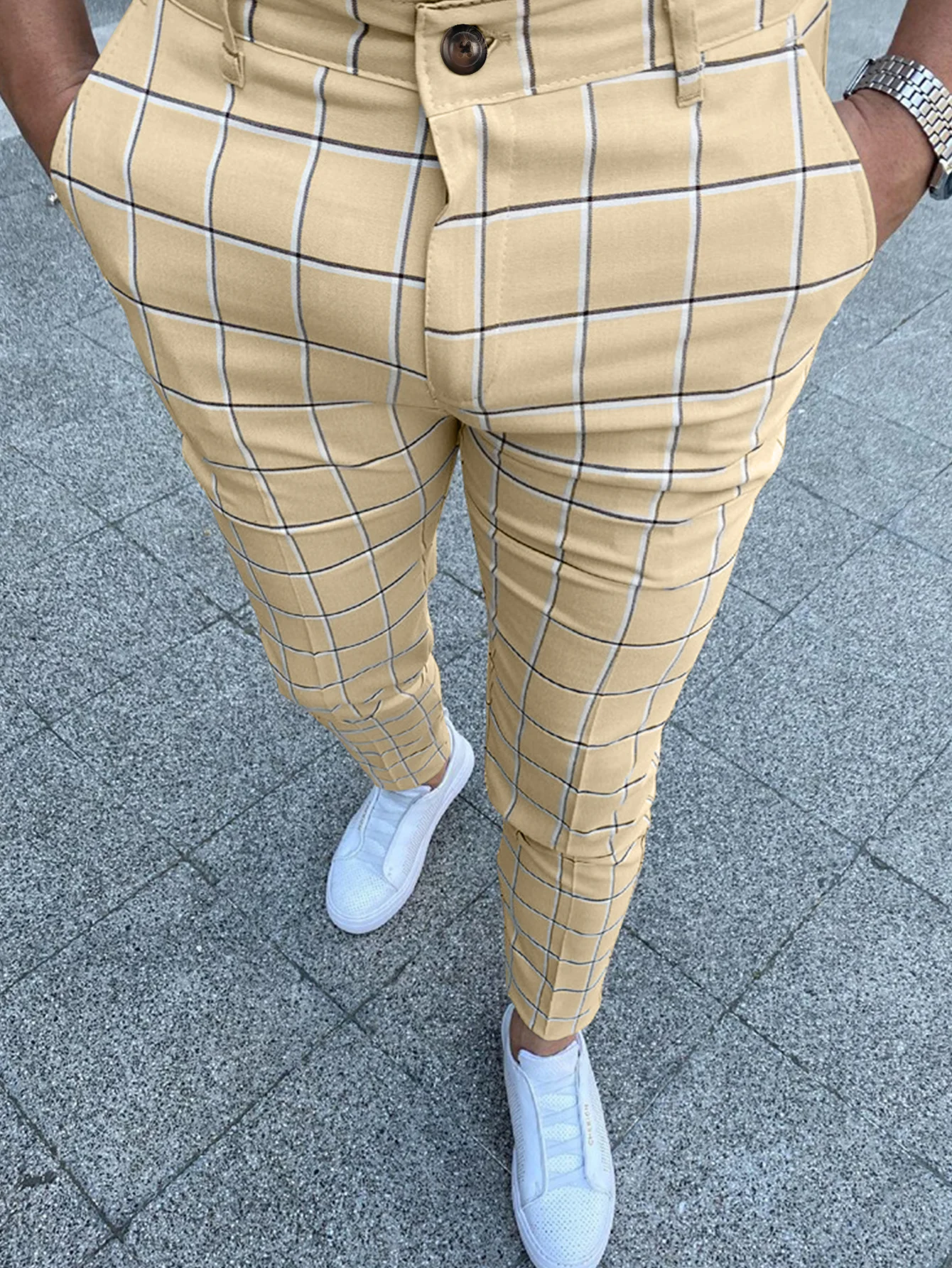 Men\'s Pants Mid Waist Slim Straight Trousers Men\'s Casual Print Pants For Business Office Formal Wedding Daily Trousers Hot Sale