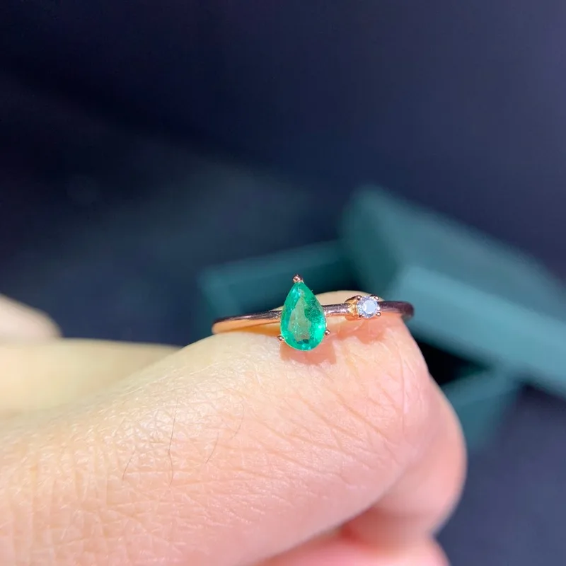 Natural Emerald 4*6mm Engagement Rings for Women Wedding Rings Water Drop Design Luxury Jewelry