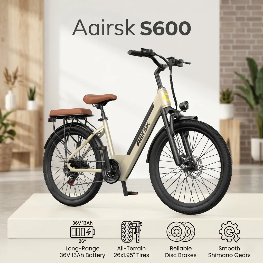 Aairsk S600 Erwachsenen-E-Bike 36V13AH Akku Elektrofahrrad 26 Zoll Reifen für Wochenendfahrten und Stadtpendler