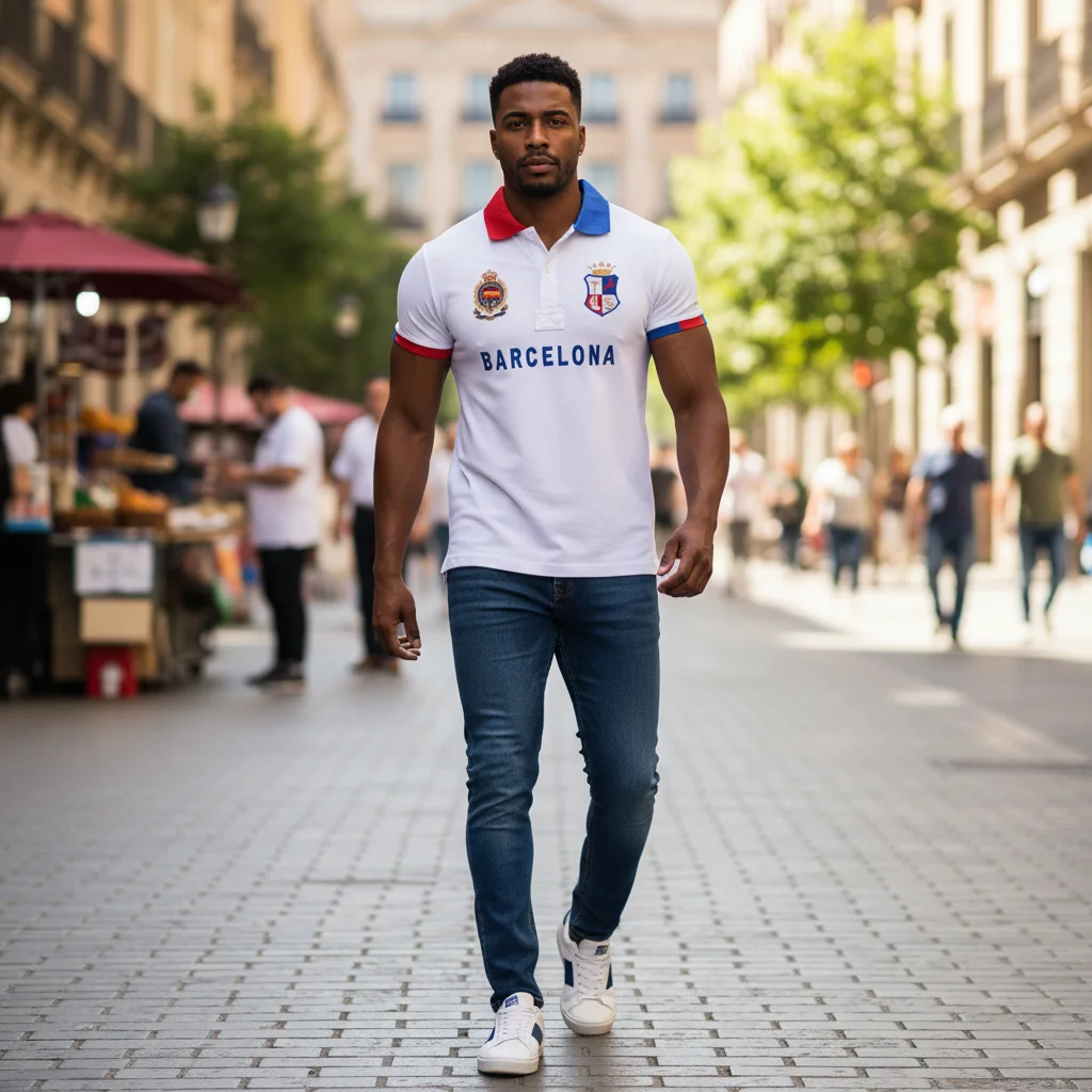 

Новые мужские рубашки-поло с дизайном в стиле Барселона, модные рабочие рубашки для гольфа, однотонные футболки с воротником и пуговицами, мужская летняя одежда