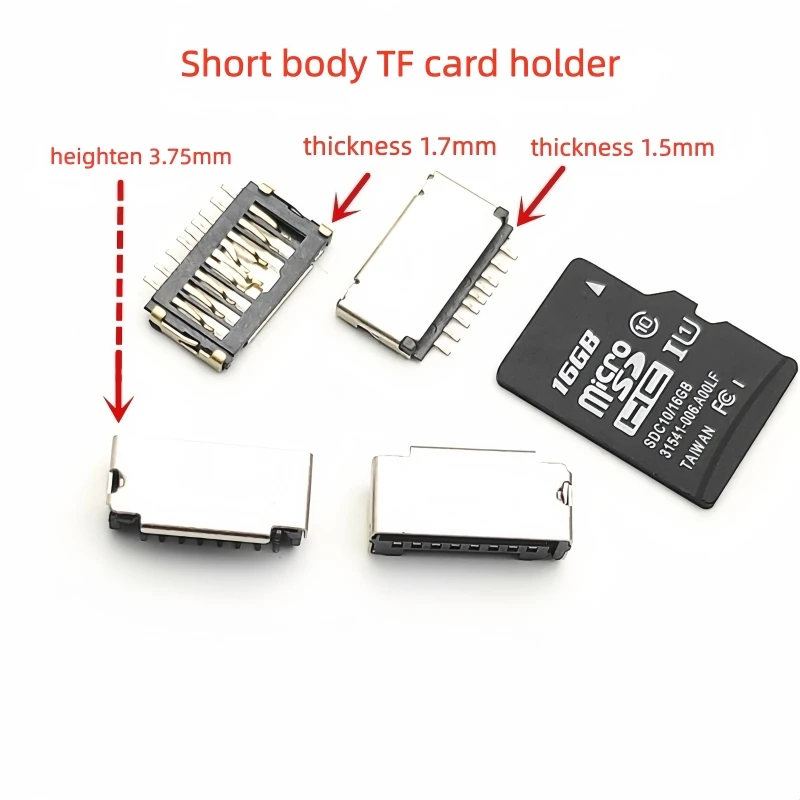 5/10 قطعة صغيرة قصيرة رقيقة جدا TF حامل بطاقة مقبس توصيل دفع في سحب نوع مايكرو SD TranFlash محول H = 1.5/1.7/3.75 مللي متر