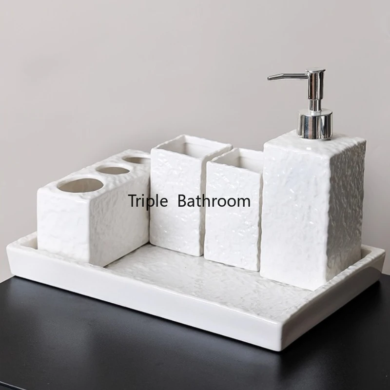 1pc Ceramic Bathroom Toiletries Mouthwash Cup Lotion Bottle Storage Tray Cotton Swab Jar Bathroom Accessories Toothpick Holder