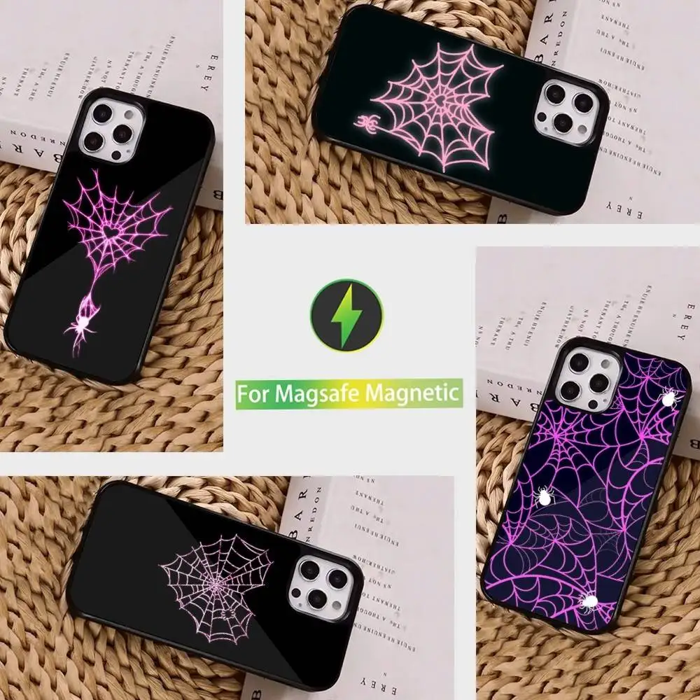 

Heart Spider Web Cool Phone Case For iPhone 16,15,14,13,12,11,Pro,Max,Plus,Mini, Magsafe,Magnetic Wireless Charging Case