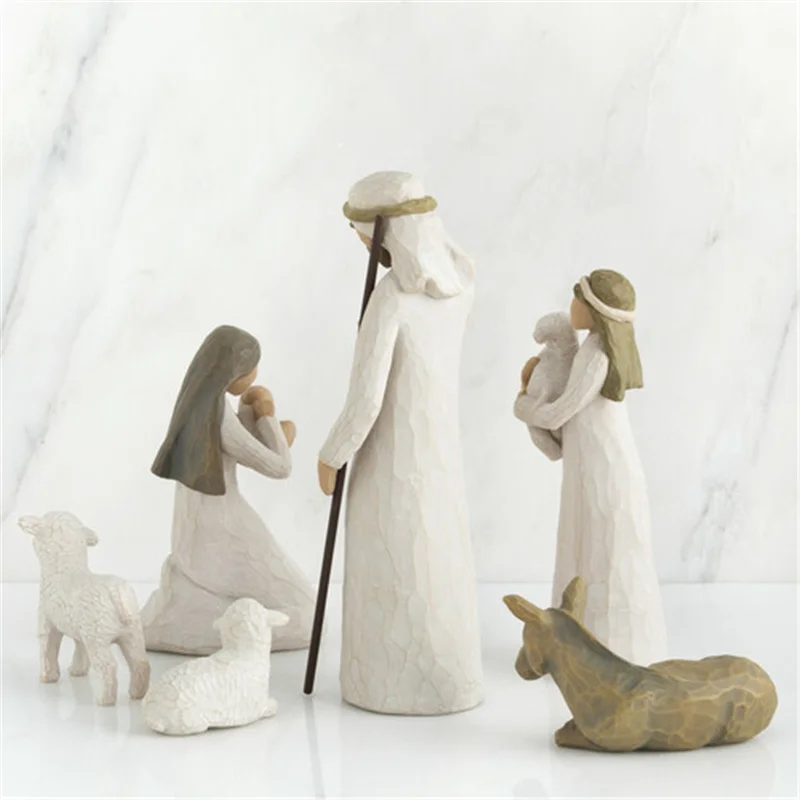 6PCS/Set Sculpted Hand-Painted Doll Art Nativity Set Statue Desk Collection Decorative Engraving Figure Jesus Home Decor