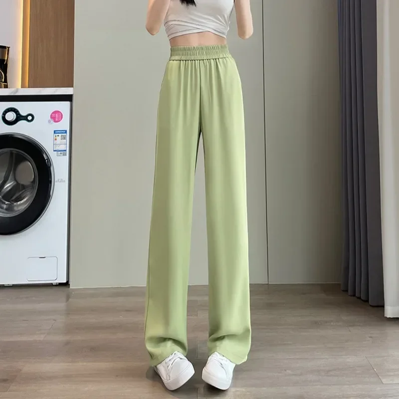 Women New Solid Colors Folds Blazer Pants Spring Summer High Waist Wide Leg Pants Chic Girl Trousers Loose Casual Straight Pant