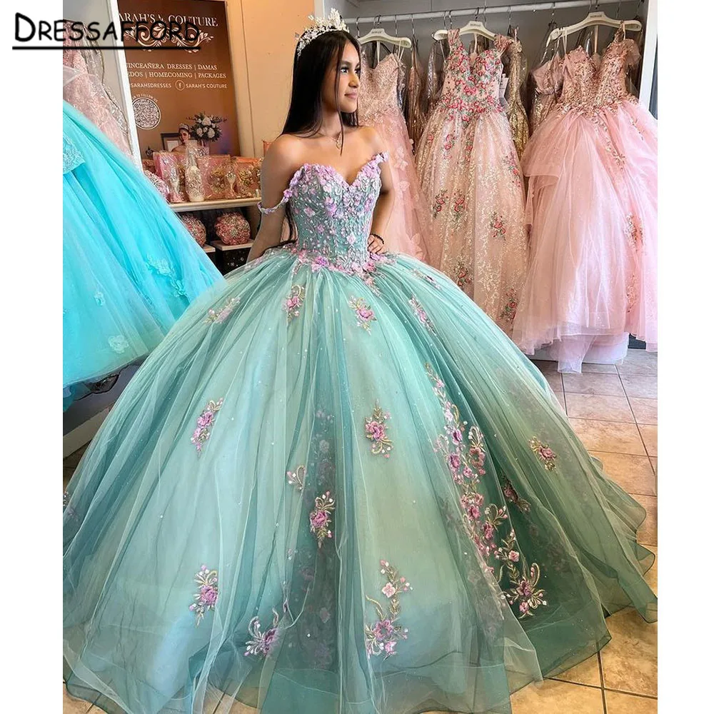 Vestidos De quinceañera con apliques 3D, cuentas De lentejuelas, escote Corazón, hecho a mano, flores, 15 Años, 2023