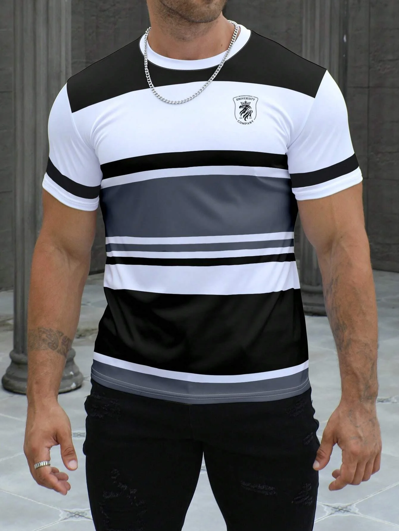 

Color Stripe Print Men's T Shirt Fashion O-neck Short Sleeve Tops Business Casual T-Shirts Summer Breathable Oversized Pullover