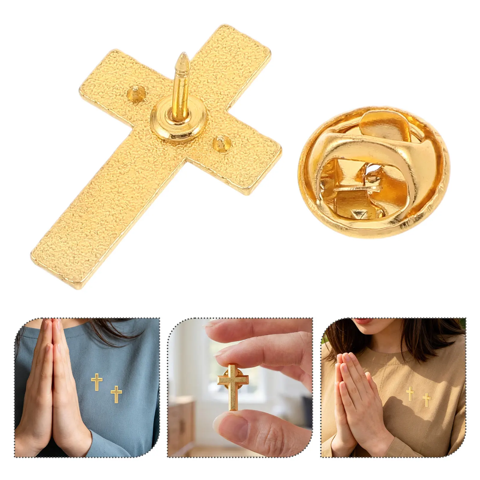 6Pcs Gold Tone Chalice Cross Lapel Pin for Church Holy Communion Baptism First Communion Keepsake Faith Cross Brooch Vintage
