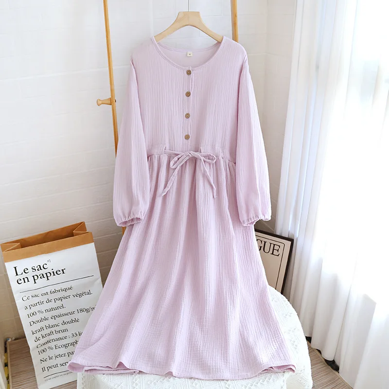 Cotton Night Dress For Woman Nightwear Nightgown Ladies Pyjamas Spring Summer Loose Long Sleeve Home Wear Sleeping Dress 6