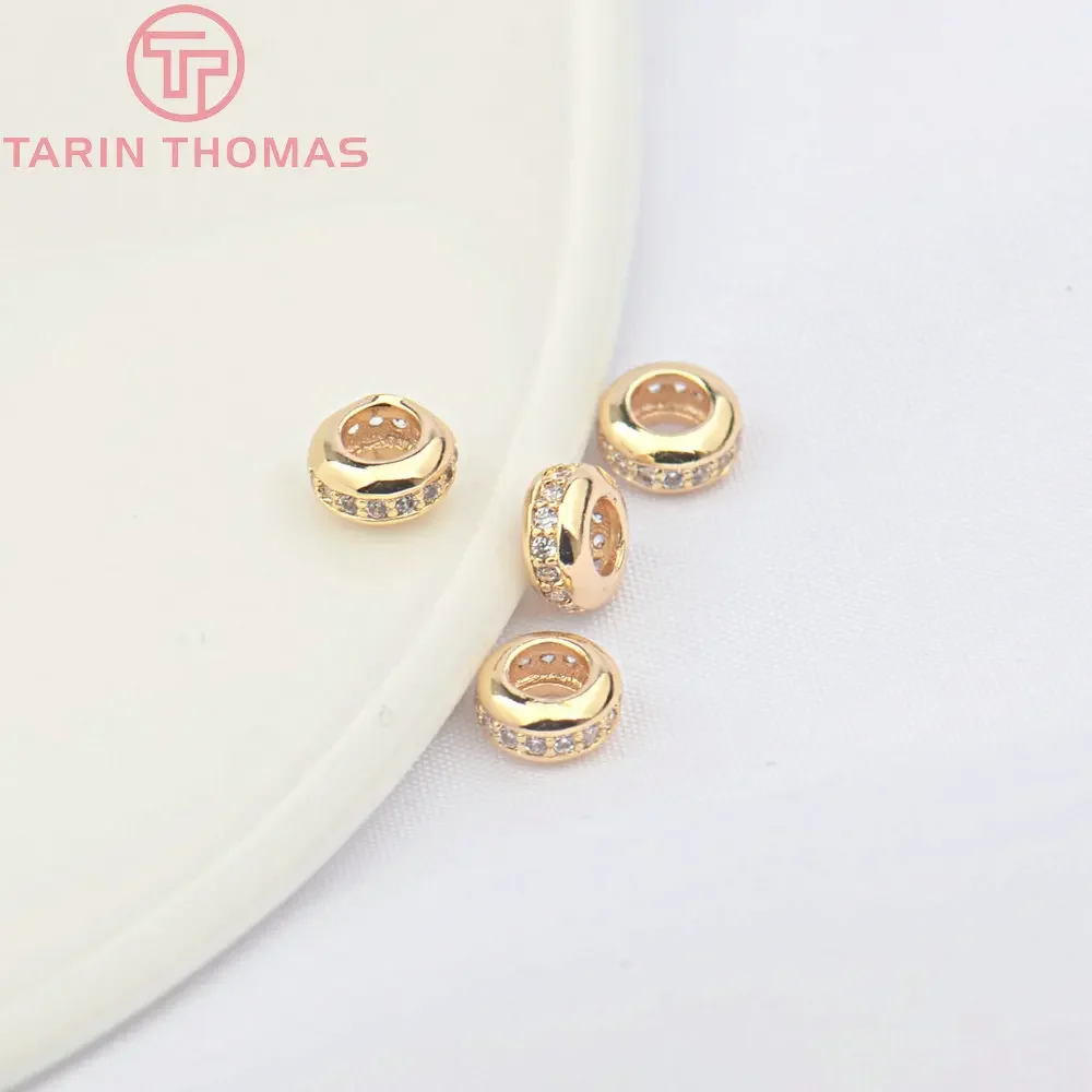 

(4974)4PCS 6x3MM 24K Gold Color Brass with Zircon Bracelet Wheel Spacer Beads High Quality Diy Jewelry Accessories Wholesale