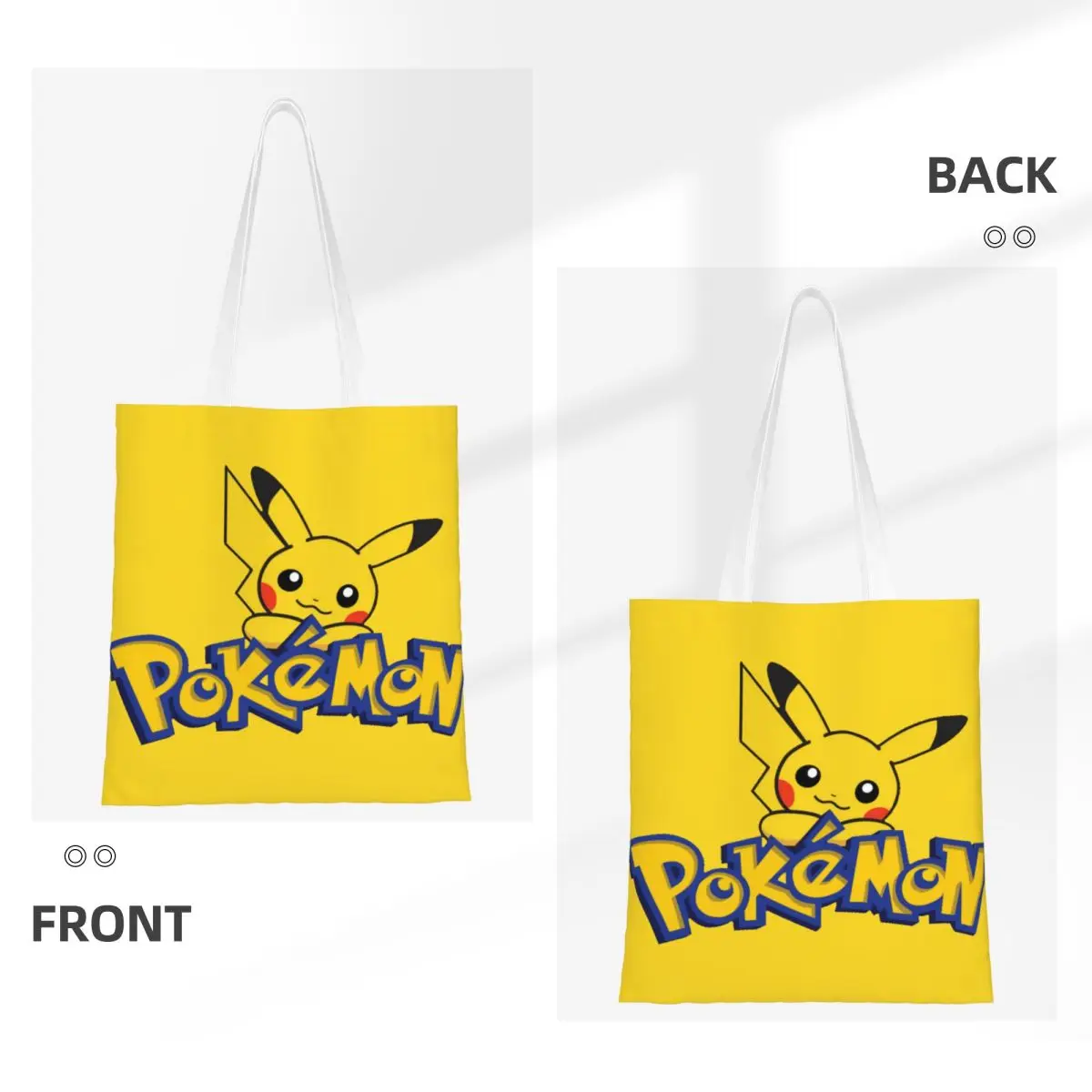 Custom Kawaii Printing Cartoon Animation Pokemon Pikachu Logo Shopping Tote Bags Reusable Canvas Shopper Shoulder Handbag