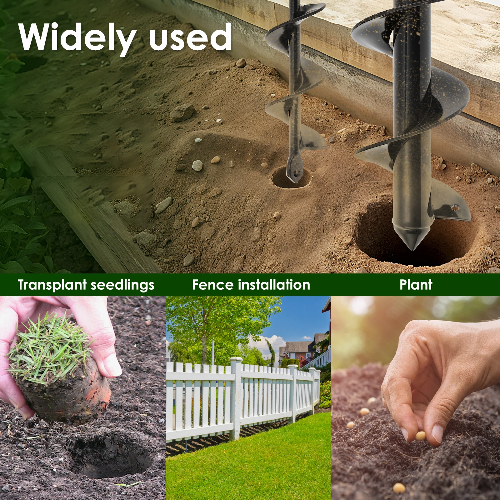 Garden Auger Drill Bit Diameter 80mm and 40 mm Spiral Garden Drill Bits for Making Holes and Planting Flowers Trees Shrubs