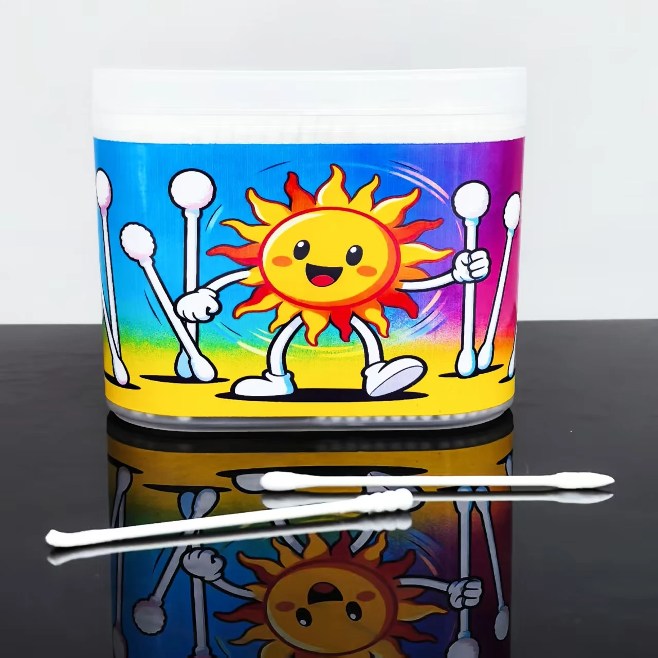 600 piezas de hisopos de algodón con patrón de sol creativo, caja de doble cabeza, hisopos de algodón, hisopos de algodón de doble cabeza de eje fino