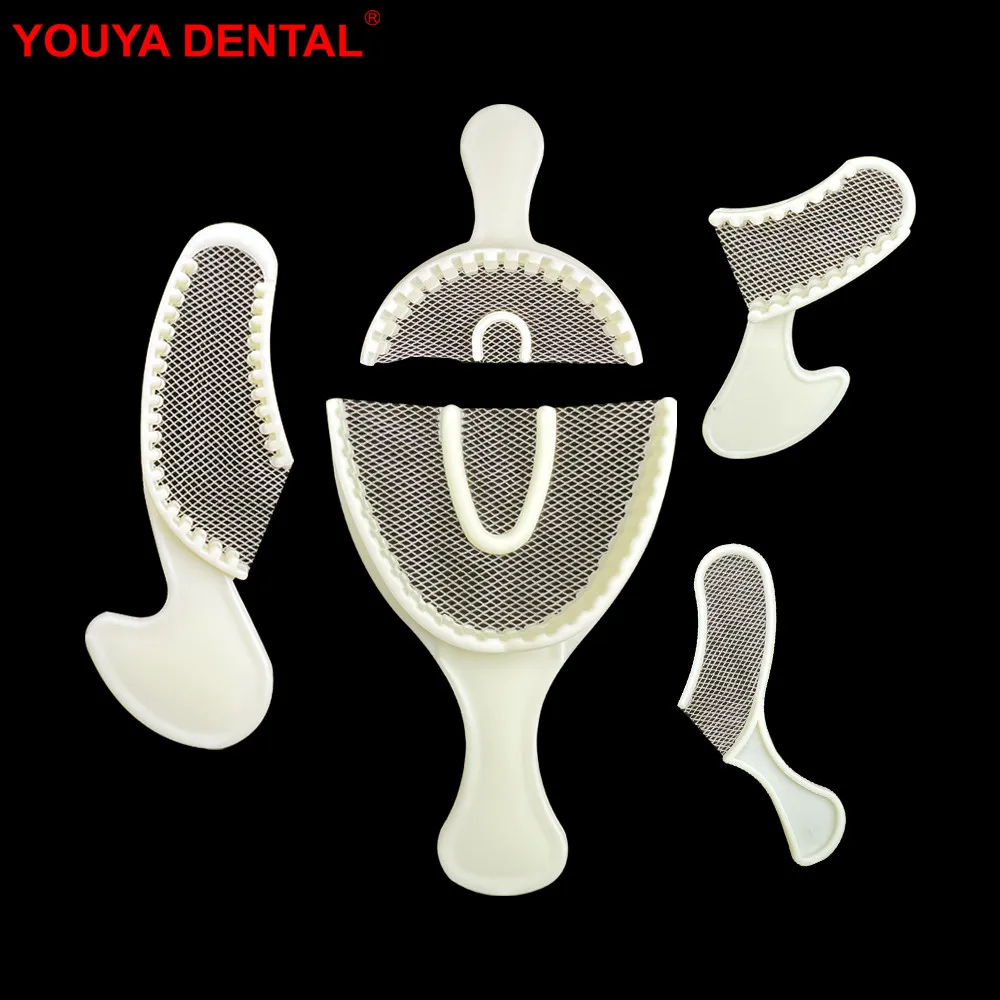 5pcs/Set Plastic Dental Impression Trays Disposable Teeth Holder Dental Tray Impression Bite Registration With Net Dentist Tools