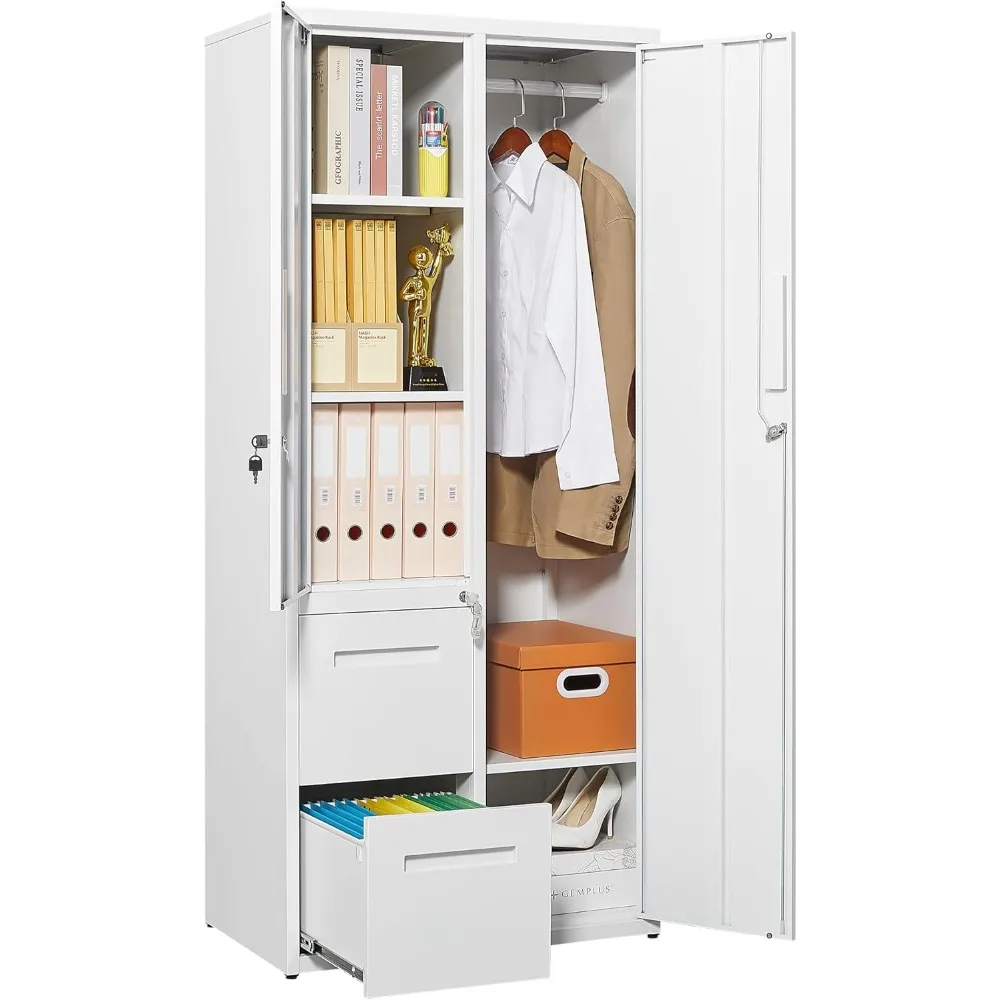 

Metal Storage Cabinets Locker, 67" Locker with Clothes Rod, Lockable Freestanding Wardrobe for Office, Home, School, Laundry Roo
