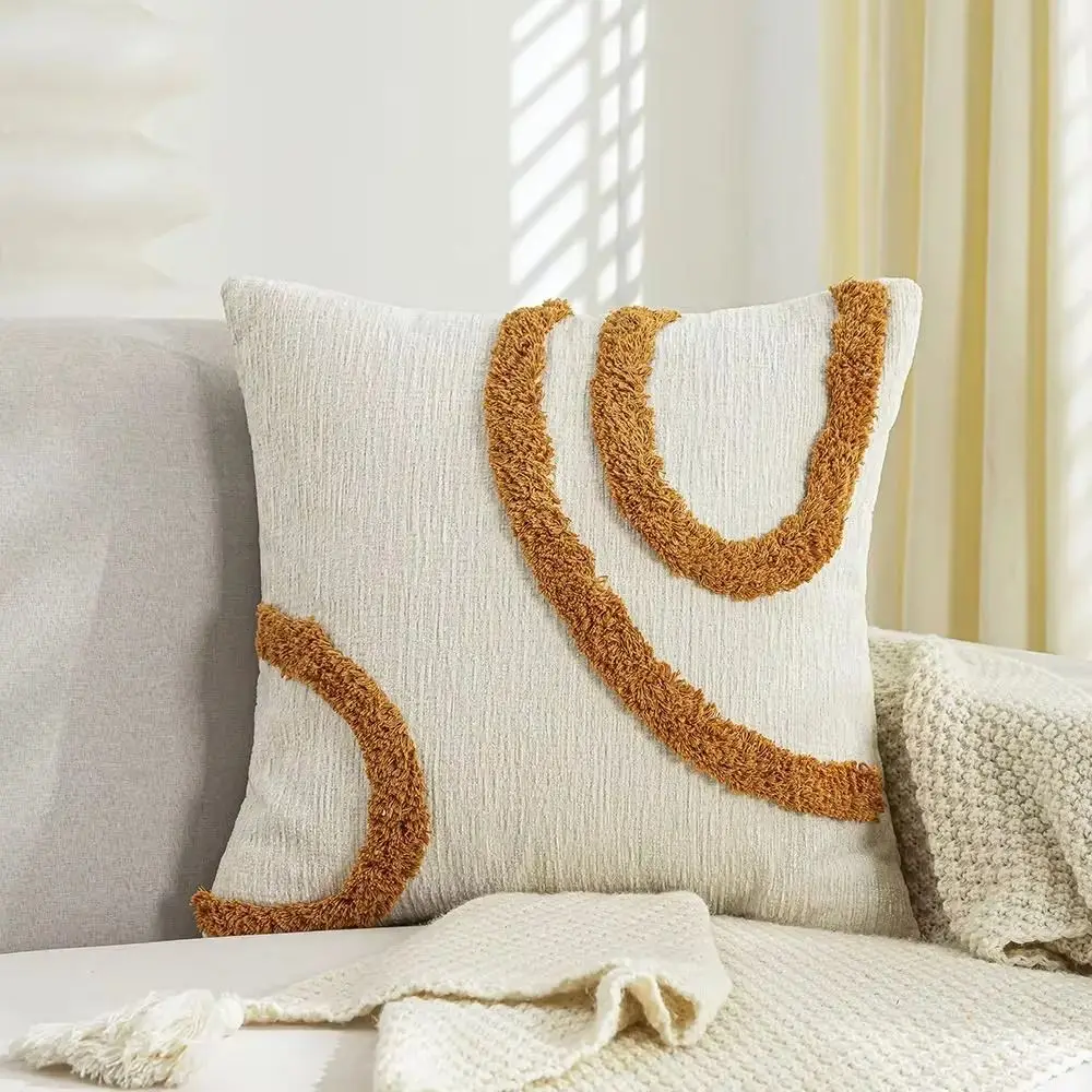 غطاء وسادة رمي بني عتيق بتصميم هندسي معنقدة غطاء وسادة خصر عالي الجودة من مادة الكتان القطيفة #2